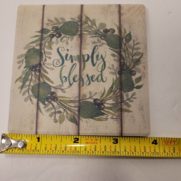 Ceramic Drink Coasters "Simply Blessed" Cork Square 4x4 Set Of 5 - Picture 5 of 11